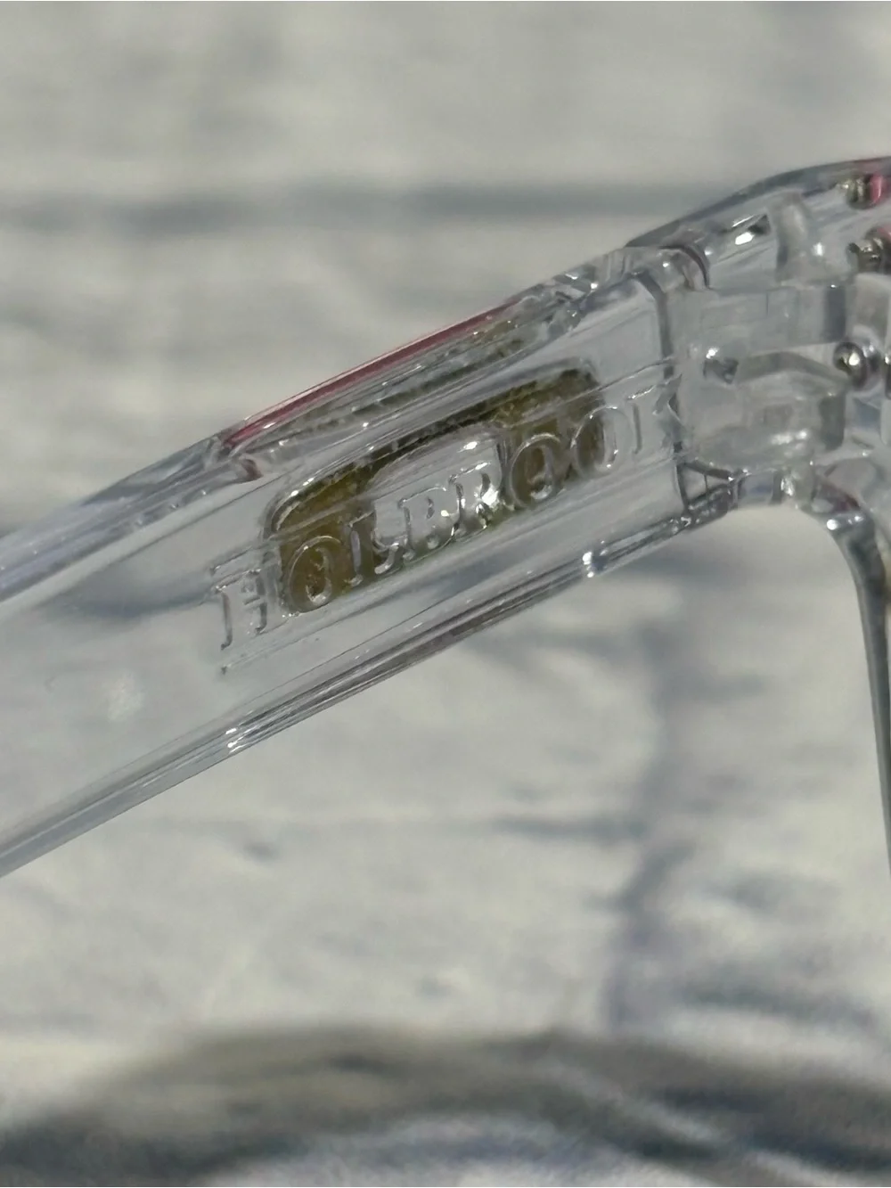 Oakley “Holbrook” customized clear frame/pink detail sunglasses + sleeve